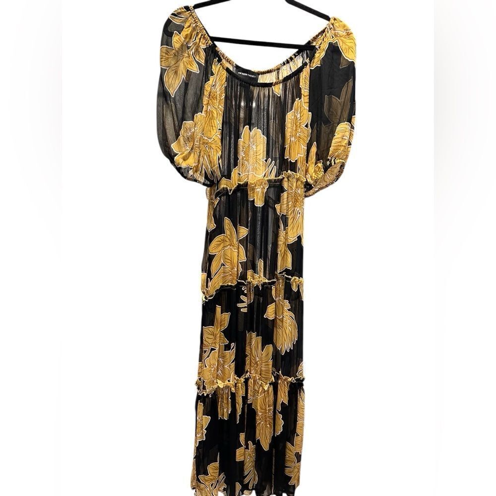 NWOT Fifteen Twenty Women’s Gold/Black Midi Sheer Short Sleeve Dress - Size M - Picture 5 of 6